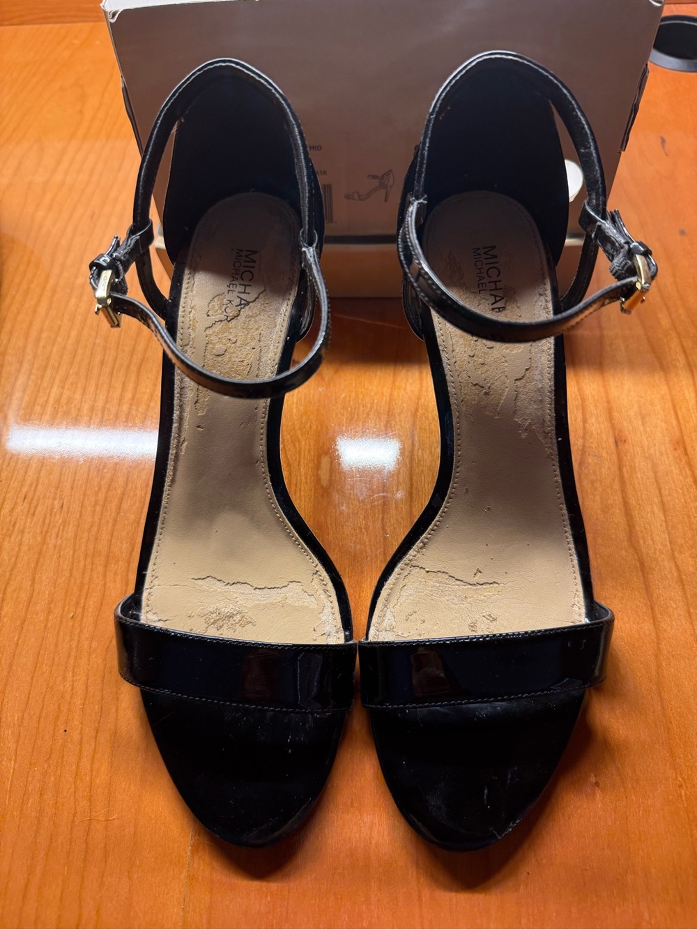 MICHAEL Michael Kors Black Simone Mid Sandal Patent Strappy High Heel Sandals